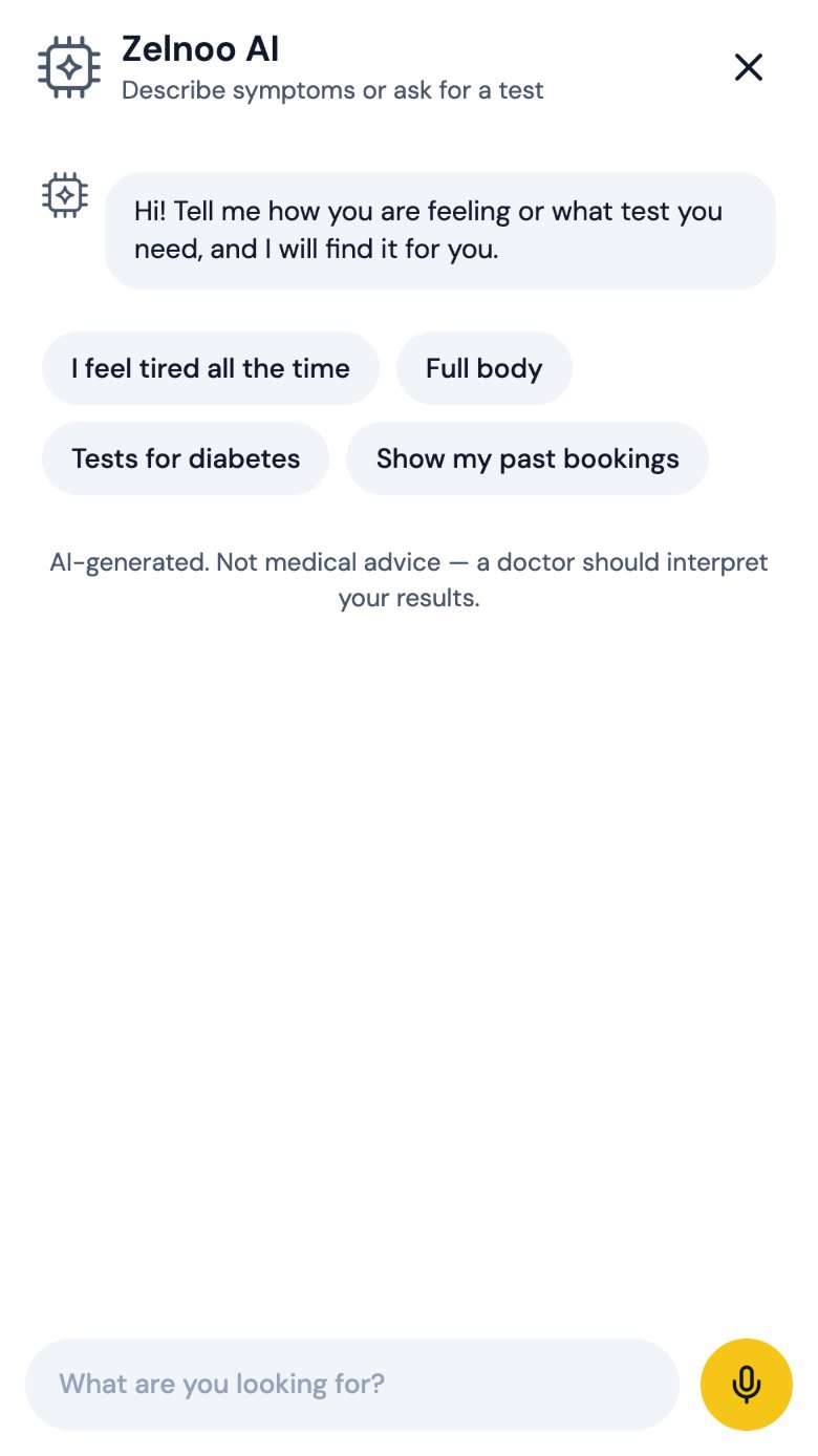 Zelnoo AI: describe how you feel or ask for a test